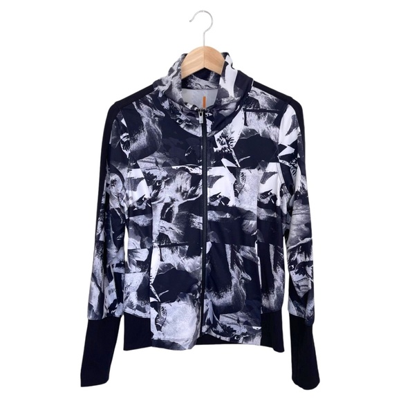 Lucy Stretch Activewear Jacket for Women. Black & White Floral Print. Size: S/P - Picture 1 of 7